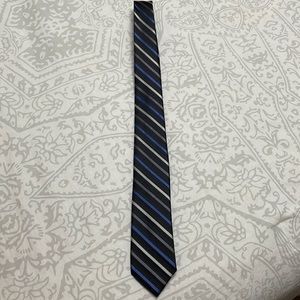 Boy’s Calvin Klein Silk Tie — Blue/Gray/Silver Stripes